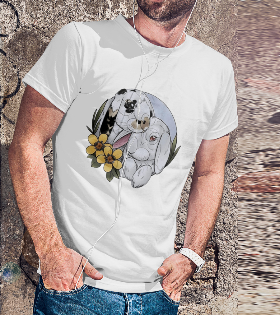 Clement Rabbit Rescue Bunnies With Yellow Flowers Wildlife Charm T-Shirt