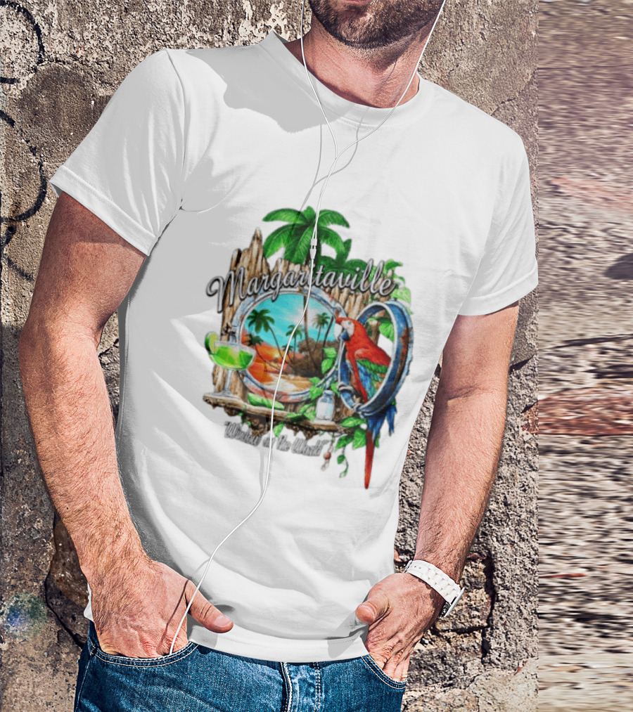 Margaritaville Tropical Parrot Beach Scene Window On The World T-Shirt