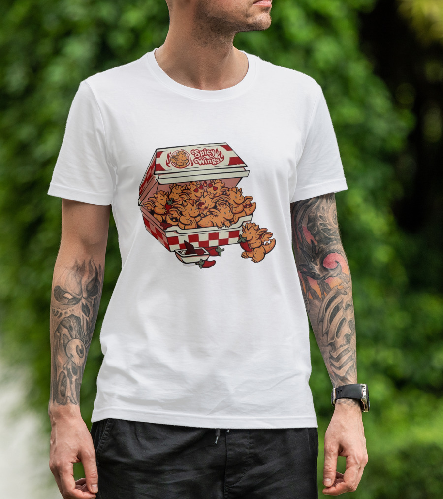 Spicy Wings Box Full Of Cute Dragons With Peppers And Hearts T-Shirt