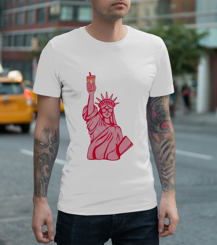 Statue Of Liberty Sunglasses Iced Drink T-Shirt