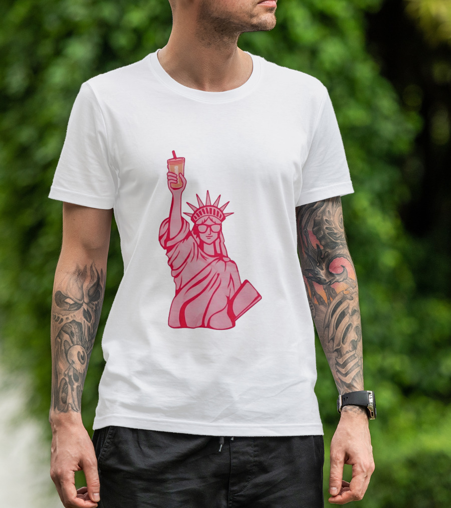 Statue Of Liberty Sunglasses Iced Drink T-Shirt