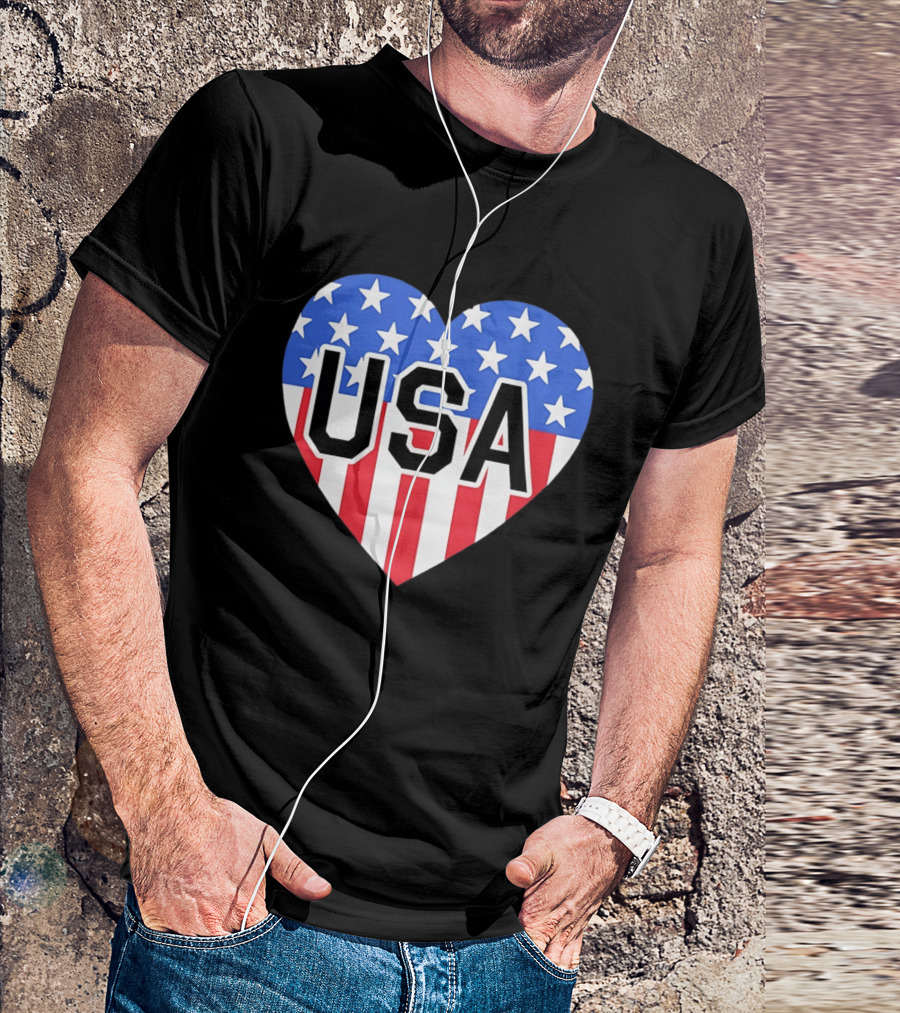 Patriotic USA Heart Shape Flag Stars And Stripes T-Shirt