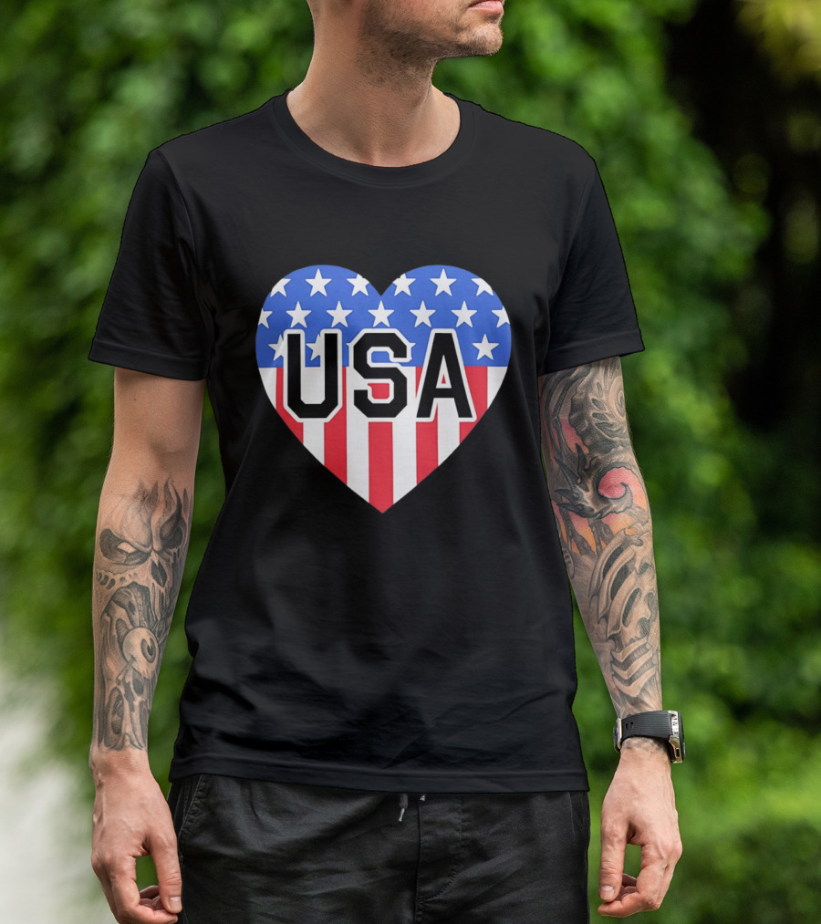 Patriotic USA Heart Shape Flag Stars And Stripes T-Shirt