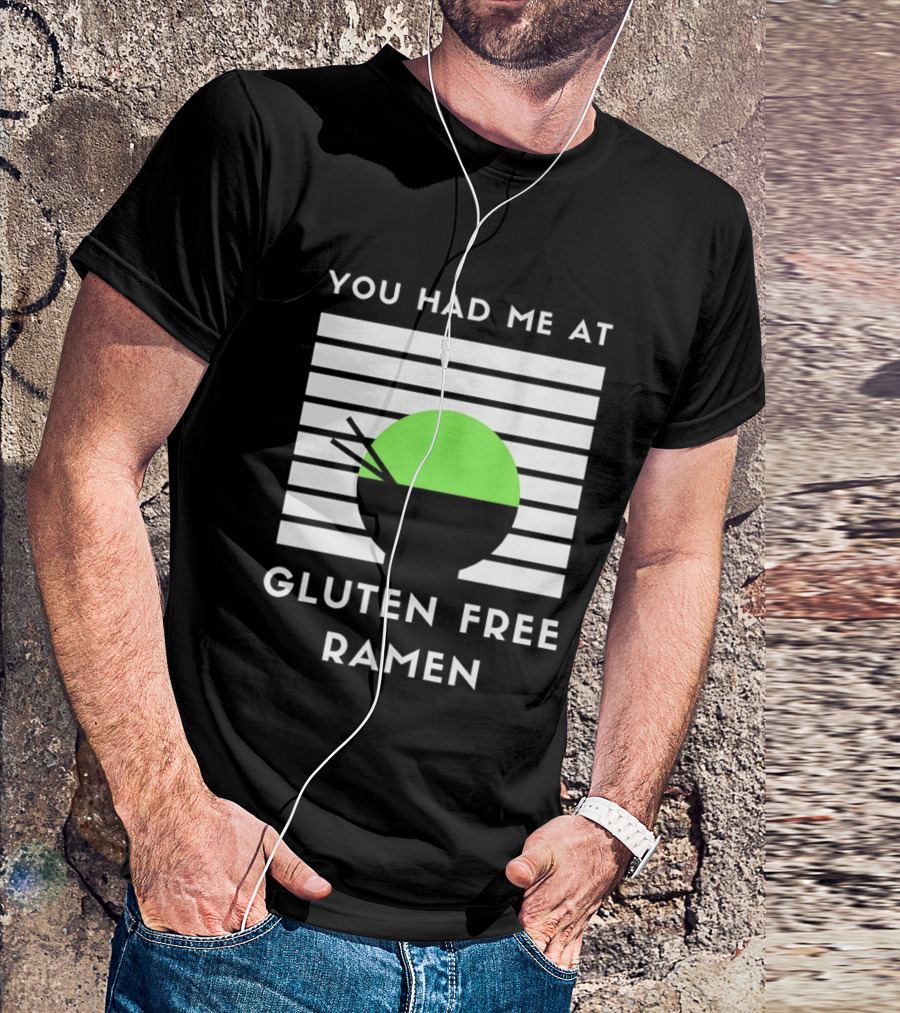 You Had Me At Gluten Free Ramen Retro Style Lines Green Circle T-Shirt