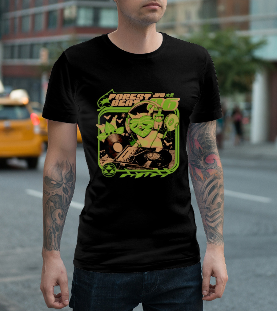 Forest Beat 06 Japan Music Vinyl Leaves Green Mask T-Shirt