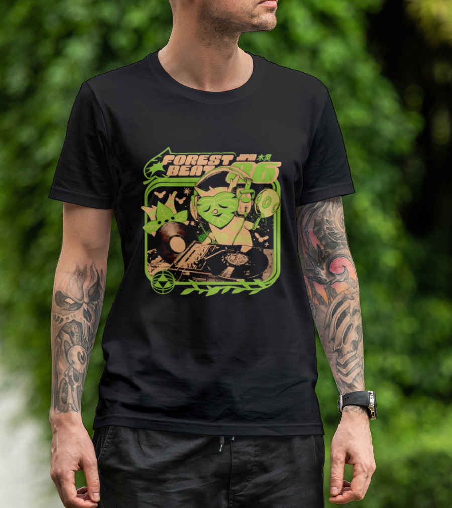 Forest Beat 06 Japan Music Vinyl Leaves Green Mask T-Shirt