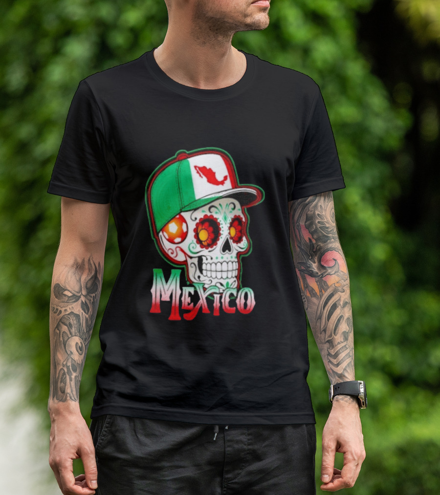 Mexico Sugar Skull Hat Map T-Shirt