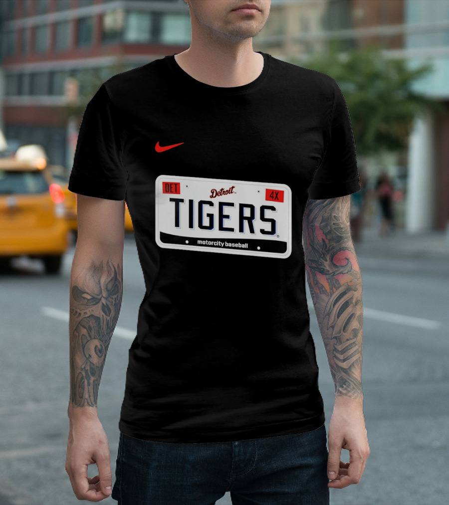 Detroit Tigers License Plate DET 4X Motorcity Baseball Nike T-Shirt