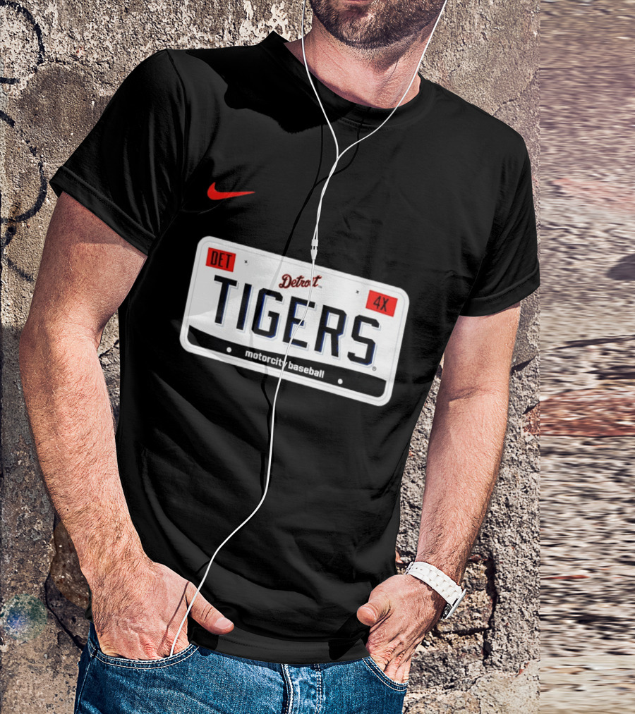 Detroit Tigers License Plate DET 4X Motorcity Baseball Nike T-Shirt