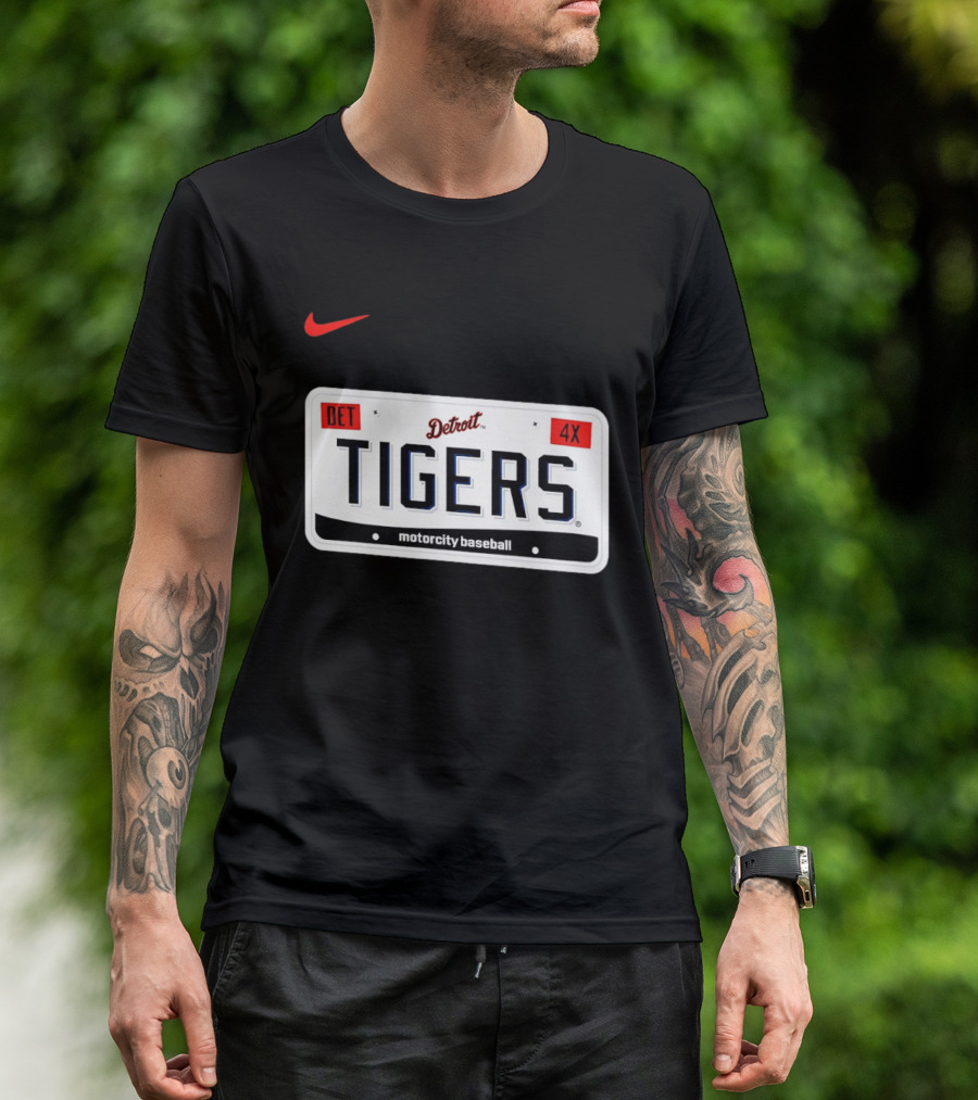 Detroit Tigers License Plate DET 4X Motorcity Baseball Nike T-Shirt