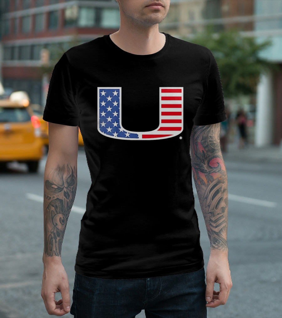 Miami Hurricanes USA Flag Stars Stripes Iconic Team T-Shirt
