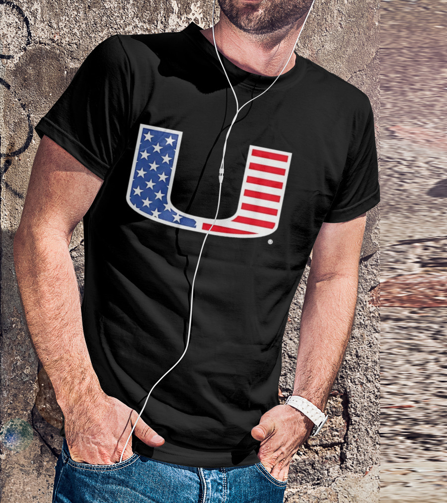 Miami Hurricanes USA Flag Stars Stripes Iconic Team T-Shirt