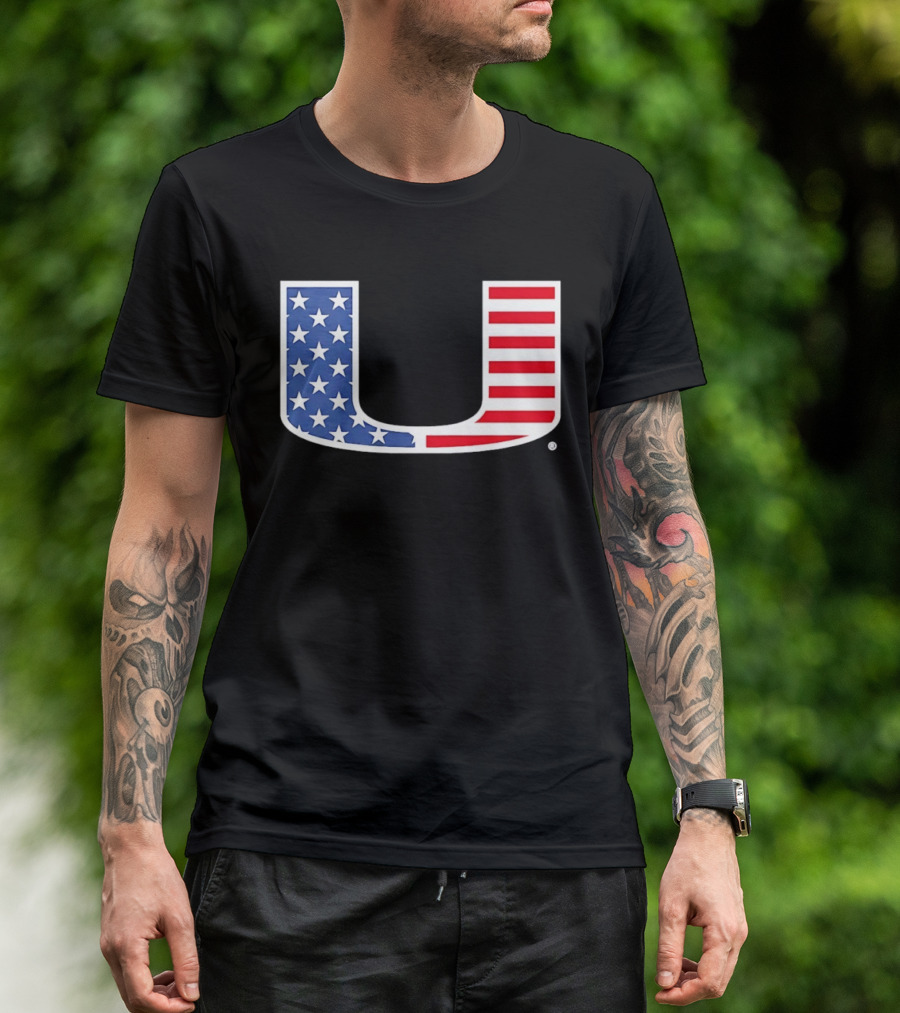 Miami Hurricanes USA Flag Stars Stripes Iconic Team T-Shirt