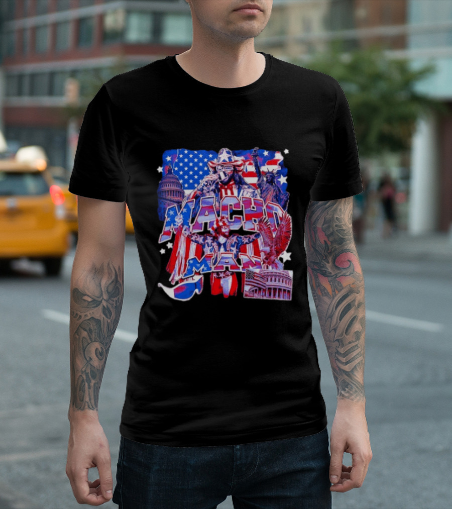 Macho Man America Independence Day Patriotic Retro USA T-Shirt