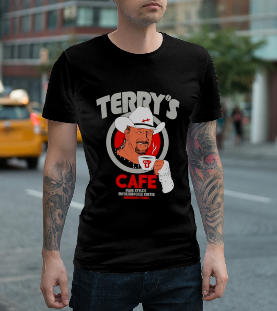 Terry's Cafe Terry Funk Funk U Coffee Cowboy Bandage T-Shirt