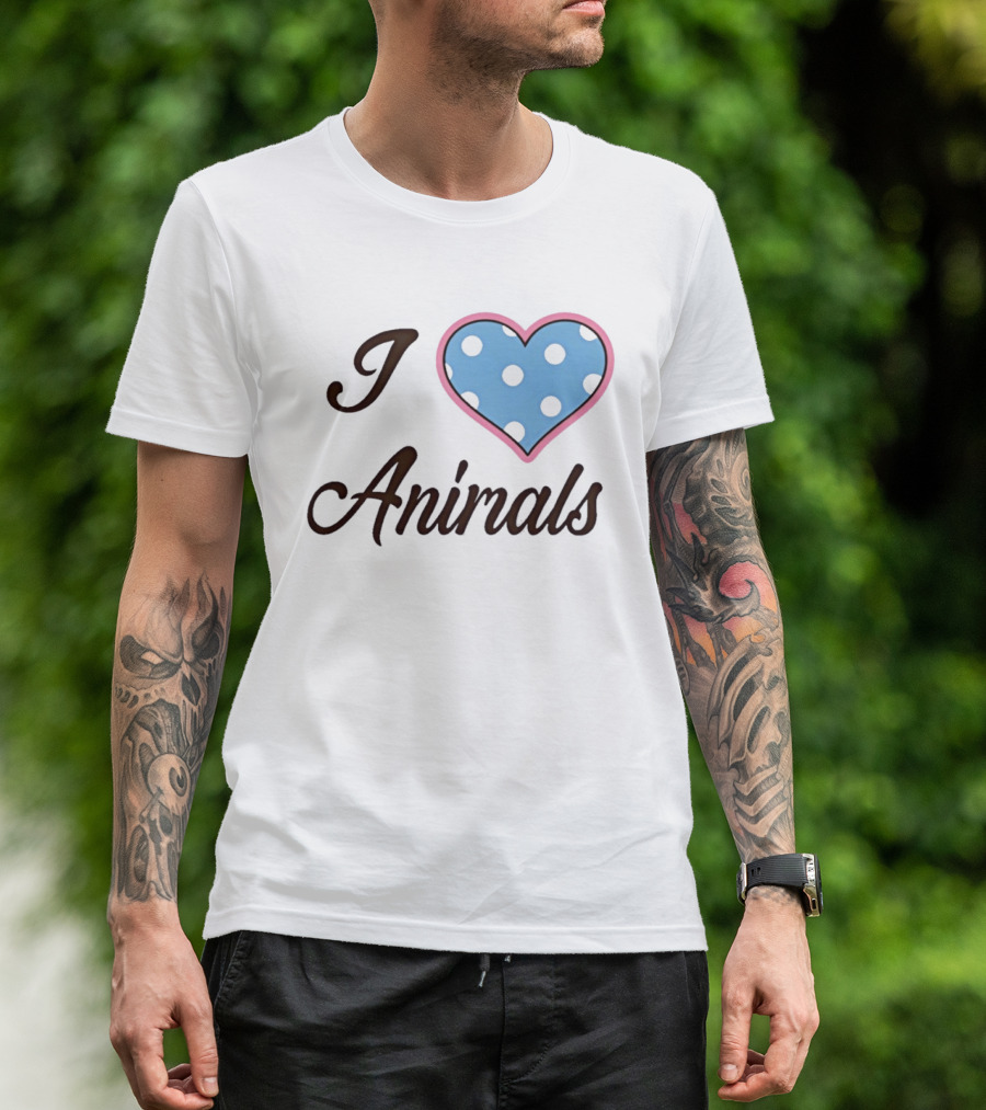 I Love Animals Blue Polka Dot Heart T-Shirt