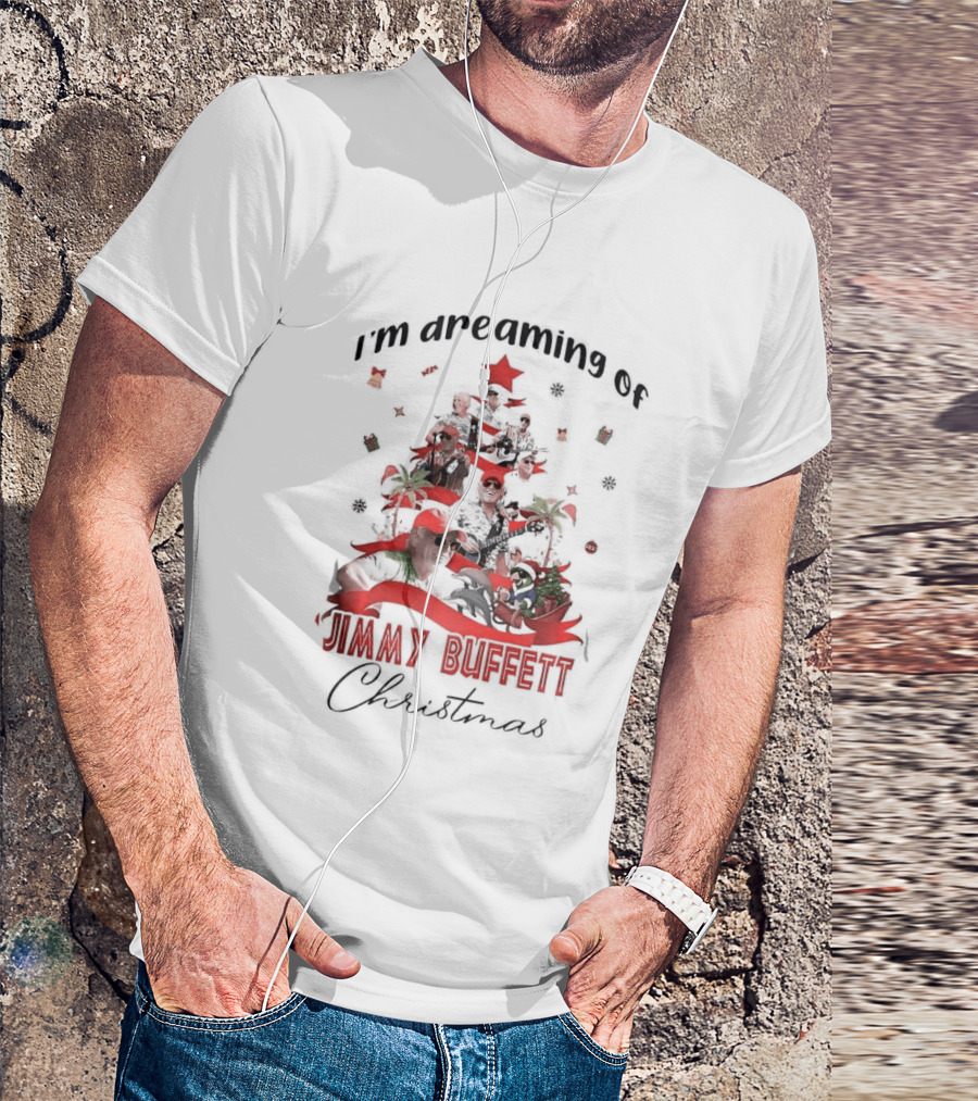 I'm Dreaming Of Jimmy Buffett Christmas Parrot Collage Tree T-Shirt