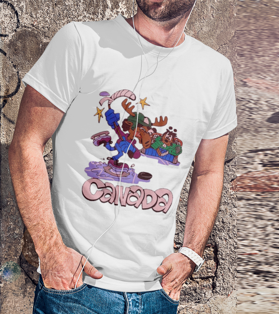 Slushy Noobz Canada Hockey Moose Cartoon Ice Rink Scene T-Shirt