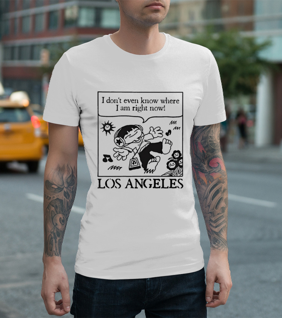 Los Angeles Cartoon Kid Floating Headphones I Don't Even Know Where I Am Right Now T-Shirt