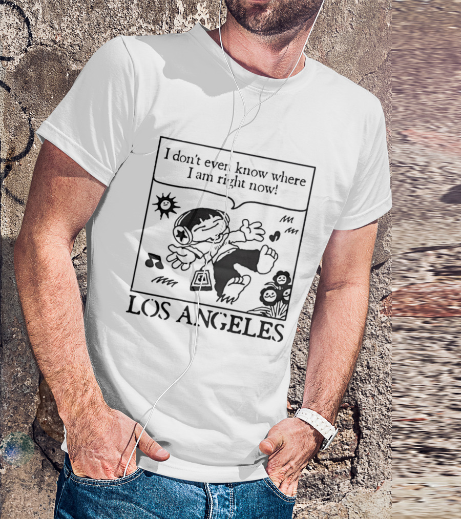 Los Angeles Cartoon Kid Floating Headphones I Don't Even Know Where I Am Right Now T-Shirt