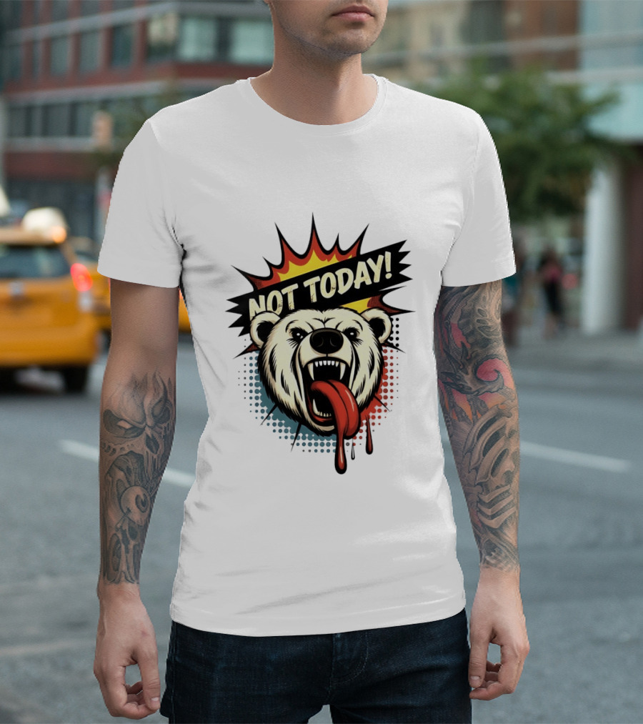 Polar Bear Roaring Not Today Comic Style Vibrant Pop Art Explosion T-Shirt