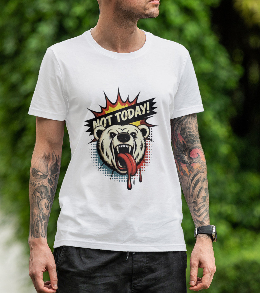 Polar Bear Roaring Not Today Comic Style Vibrant Pop Art Explosion T-Shirt