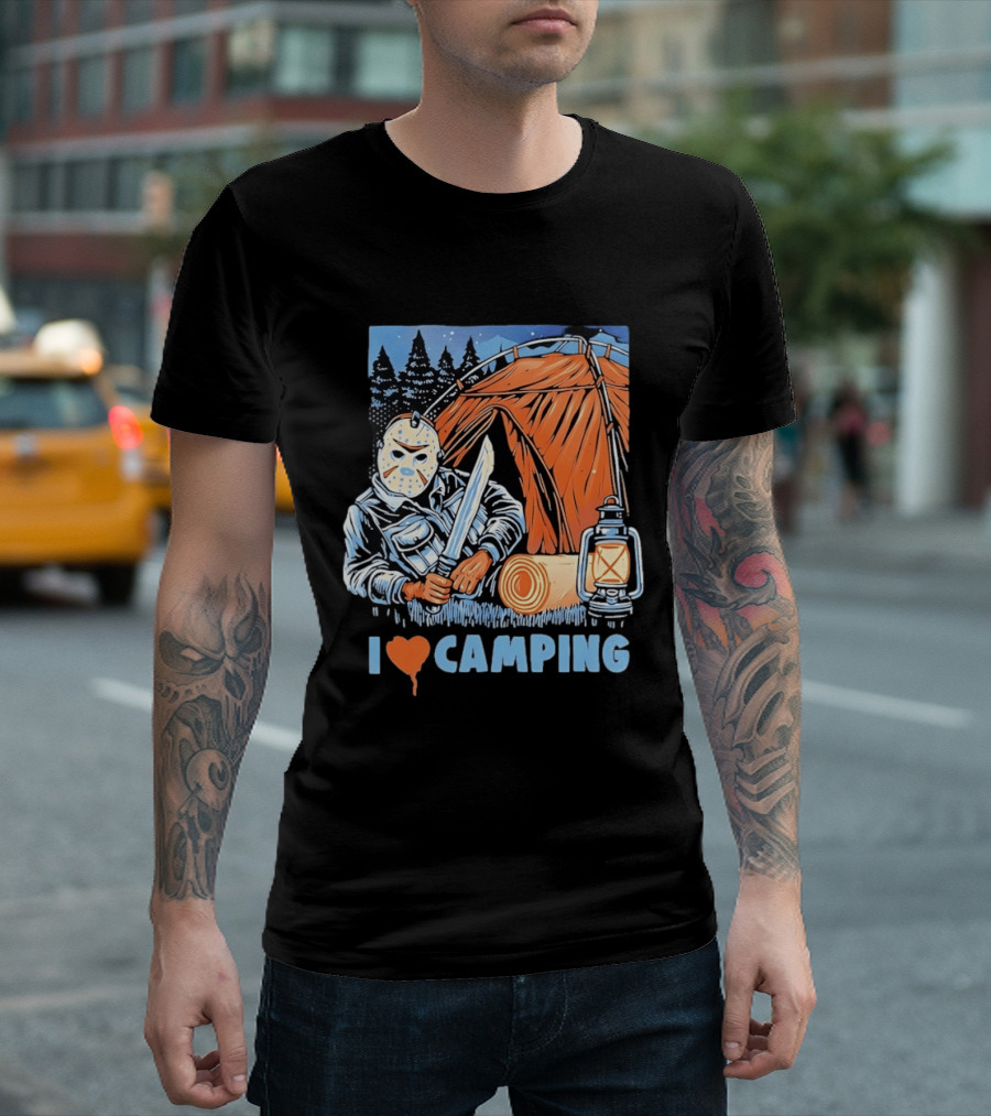 Jason Voorhees I Love Camping Knife Lantern Tent Iconic Horror T-Shirt