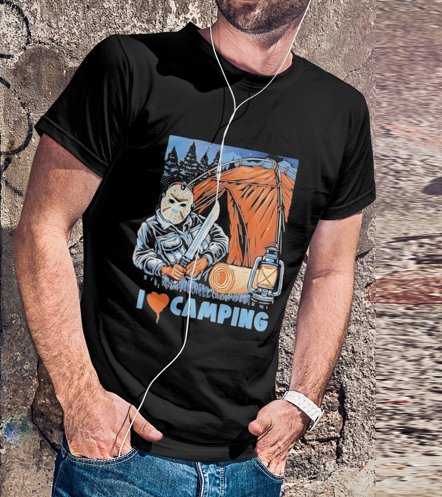 Jason Voorhees I Love Camping Knife Lantern Tent Iconic Horror T-Shirt