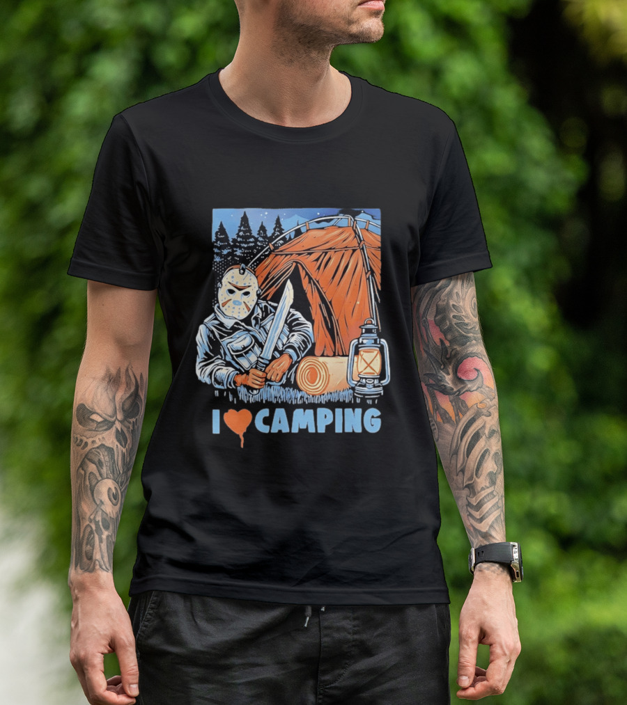 Jason Voorhees I Love Camping Knife Lantern Tent Iconic Horror T-Shirt