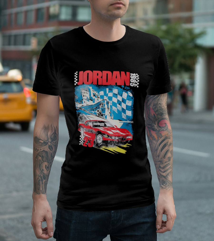 Jordan 1985 23 Chevrolet Corvette C4 Race Car Checkered Flag Racing T-Shirt