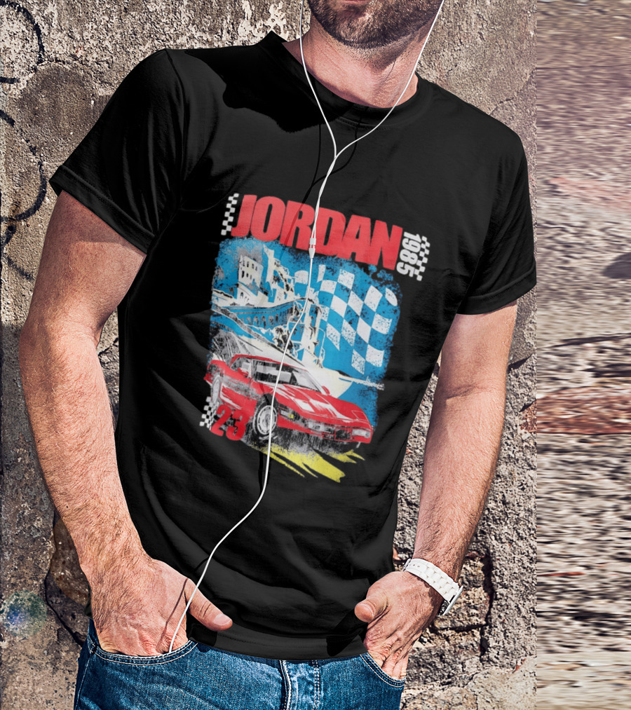 Jordan 1985 23 Chevrolet Corvette C4 Race Car Checkered Flag Racing T-Shirt