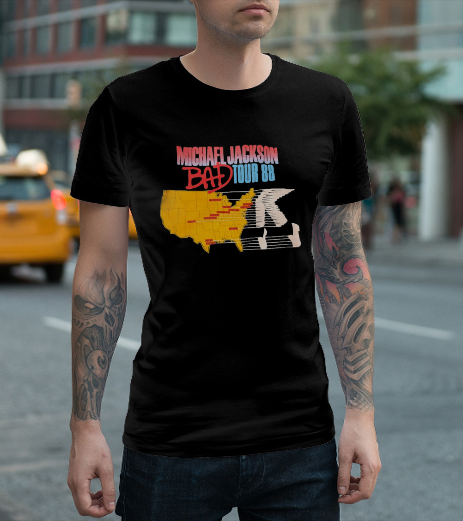 Michael Jackson BAD Tour 88 USA Map T-Shirt