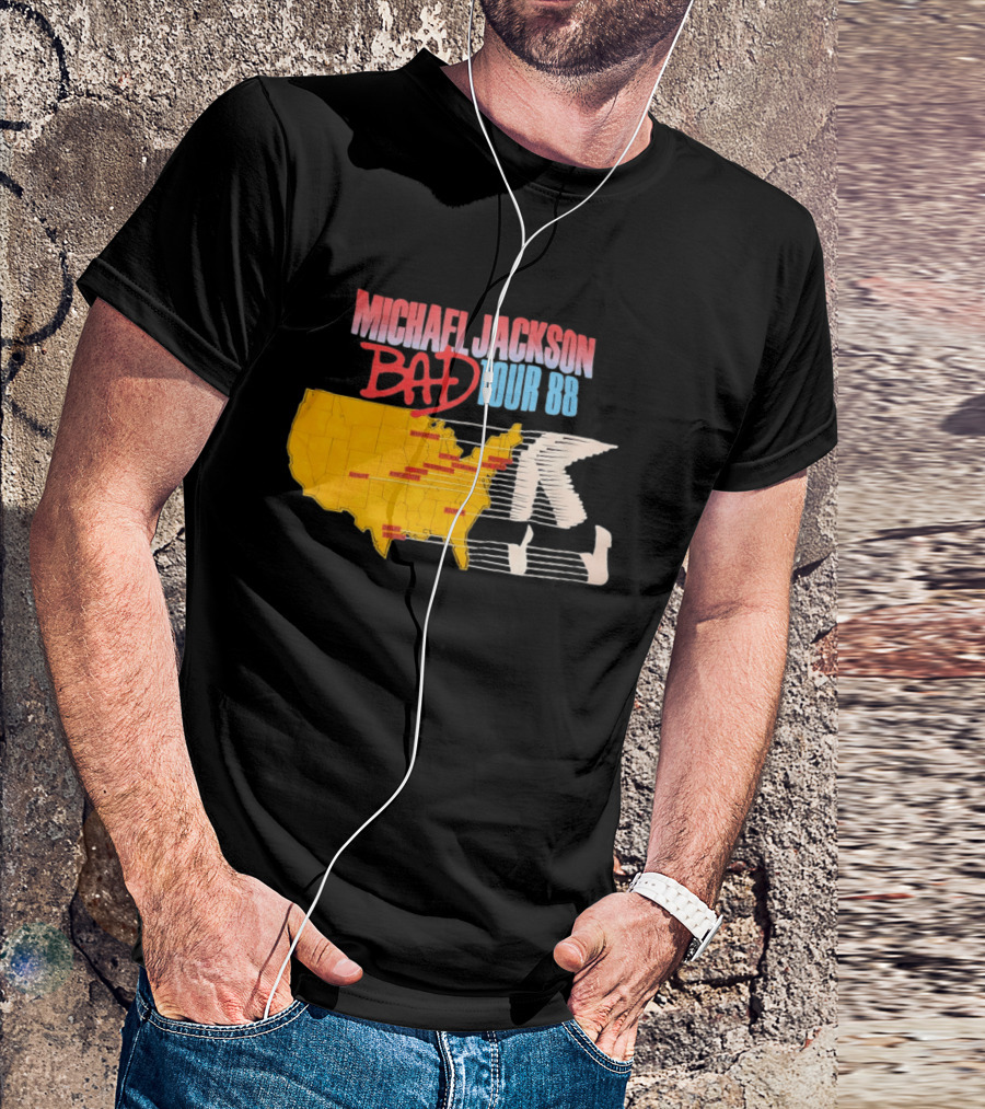 Michael Jackson BAD Tour 88 USA Map T-Shirt