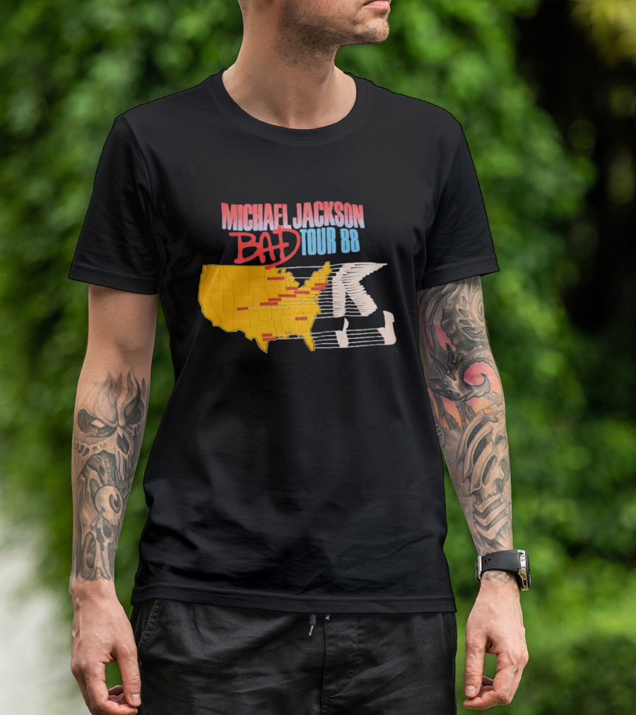 Michael Jackson BAD Tour 88 USA Map T-Shirt
