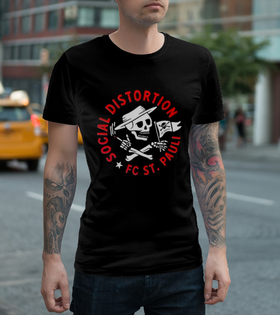 Social Distortion FC St Pauli Punk Rock Skull And Crossbones With Flag T-Shirt