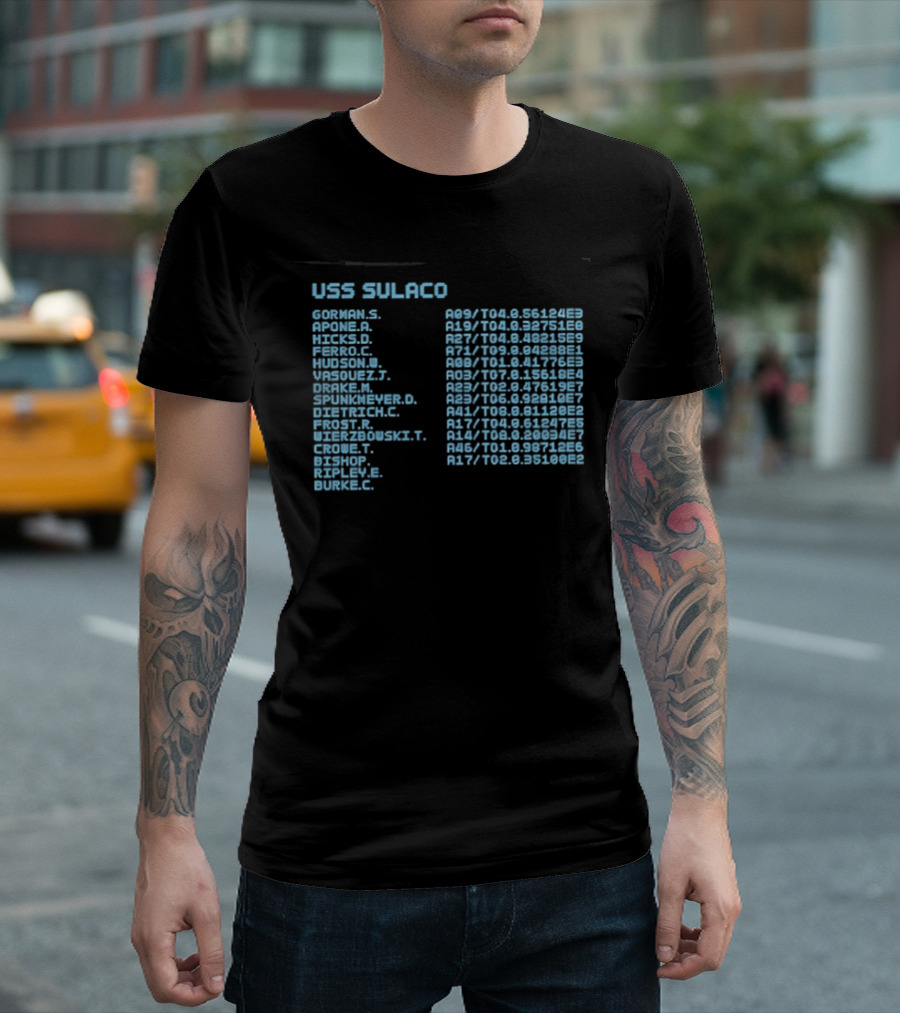 USS Sulaco Personnel Roster Aliens Ripley Hicks Hudson Vasquez Gorman Bishop T-Shirt