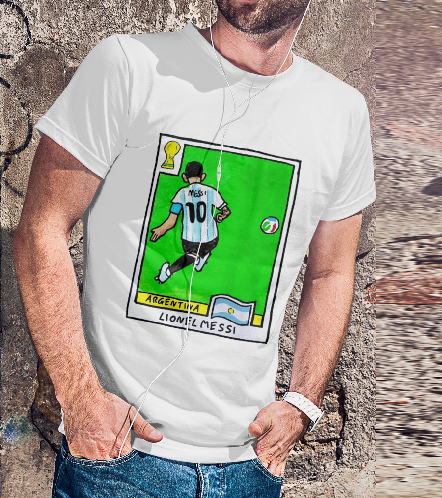 Lionel Messi Argentina Number 10 Football Card With World Cup And National Flag T-Shirt