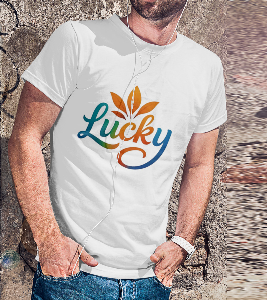 Lucky Colorful Leaves Blue And Orange Gradient T-Shirt