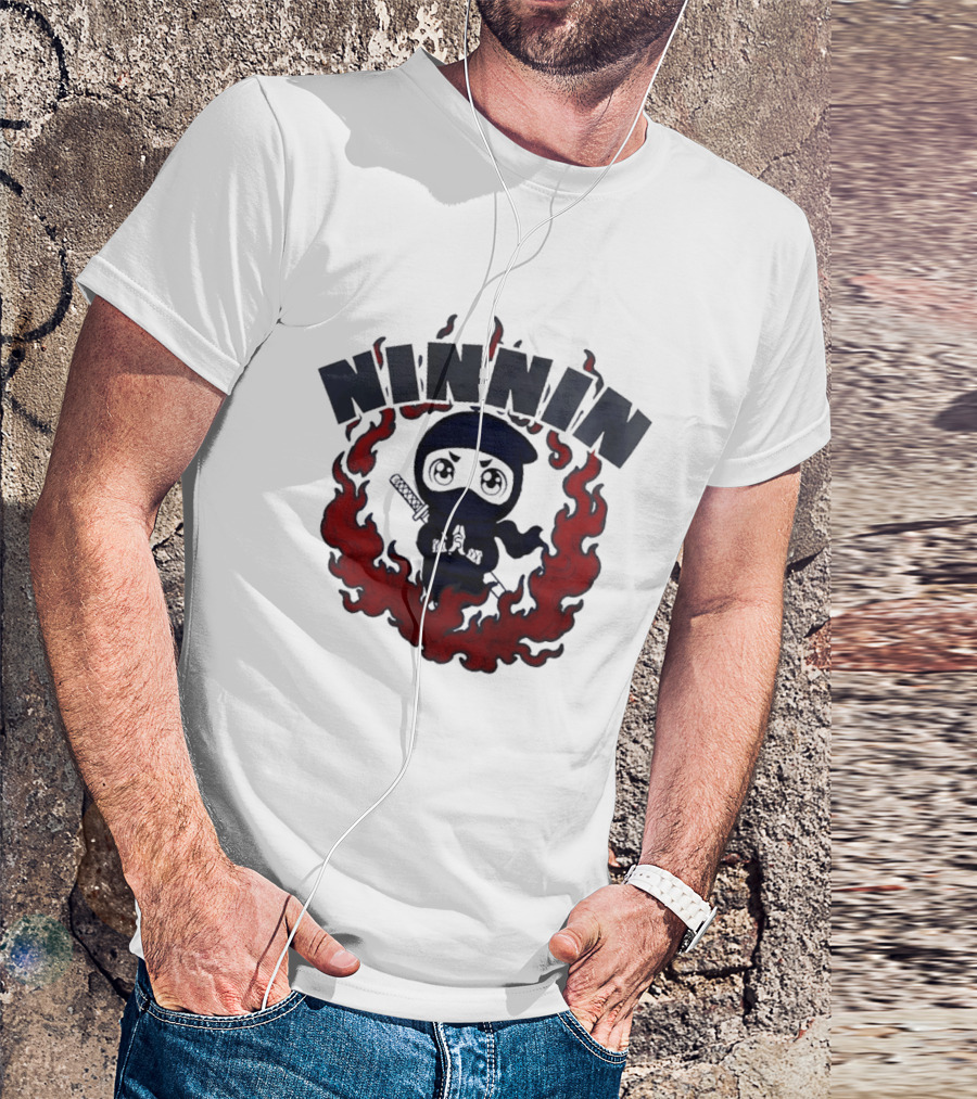 Ninin Ninja Chibi Flames Katana T-Shirt