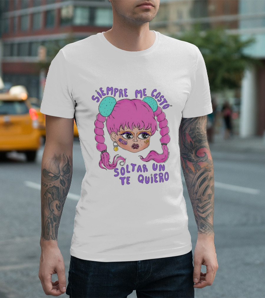 Siempre Me Costó Soltar Un Te Quiero Pink Braids Girl Cartoon T-Shirt