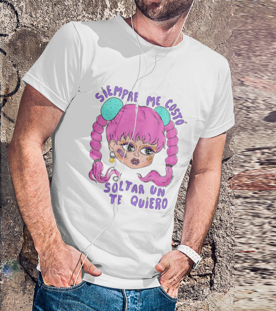 Siempre Me Costó Soltar Un Te Quiero Pink Braids Girl Cartoon T-Shirt