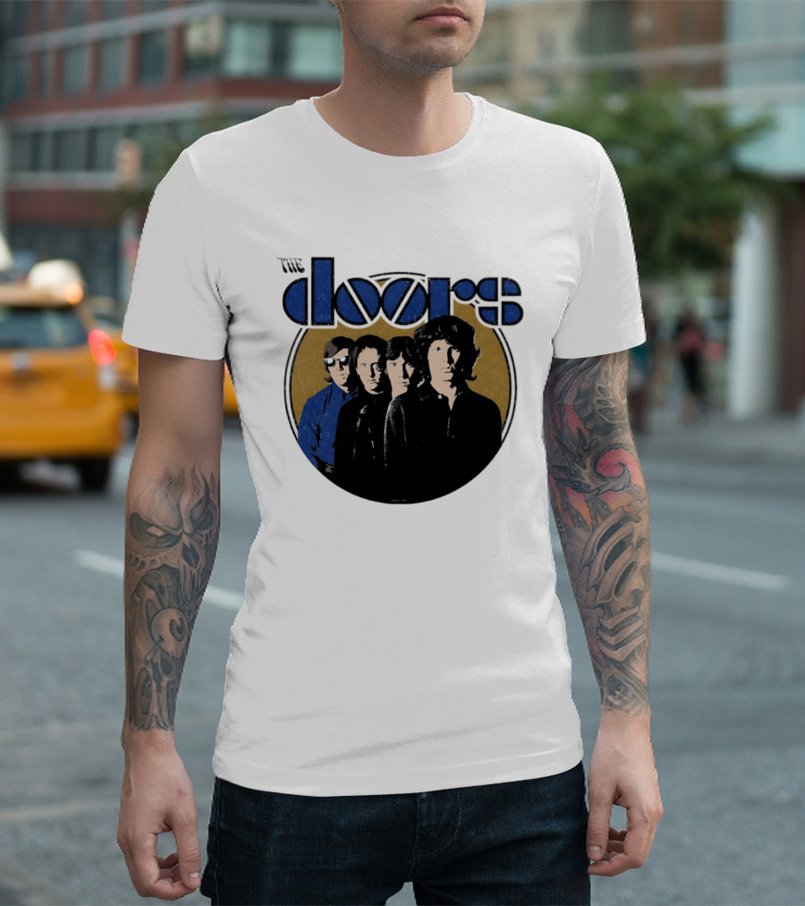 The Doors Faces Band Members Iconic Gold Circle T-Shirt
