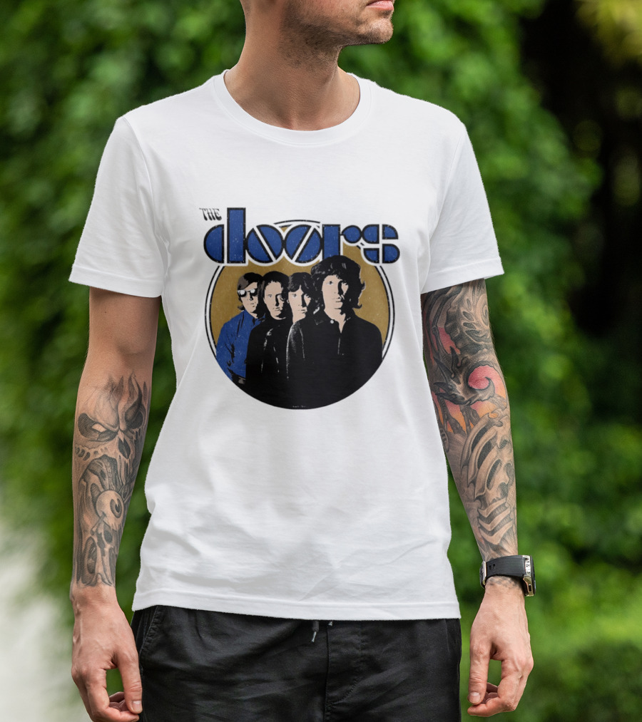 The Doors Faces Band Members Iconic Gold Circle T-Shirt