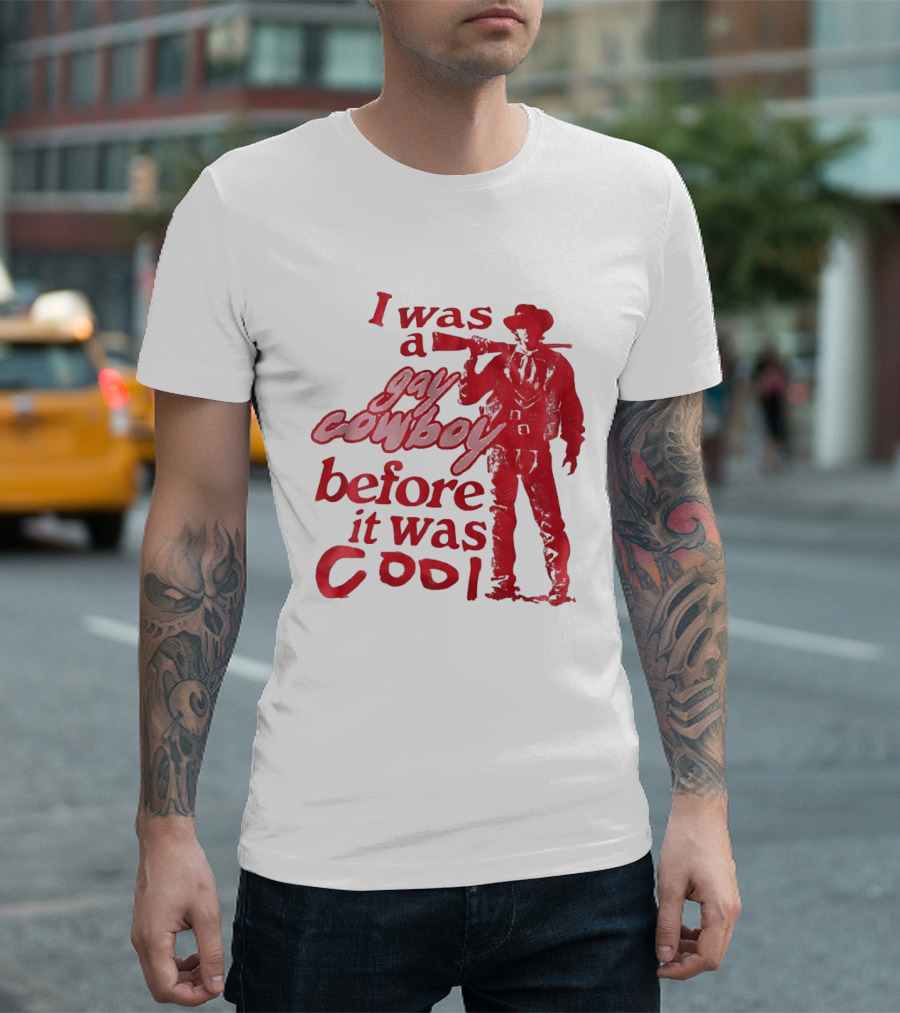 I Was A Gay Cowboy Before It Was Cool LGBTQ Pride Western Humor Red Figure T-Shirt