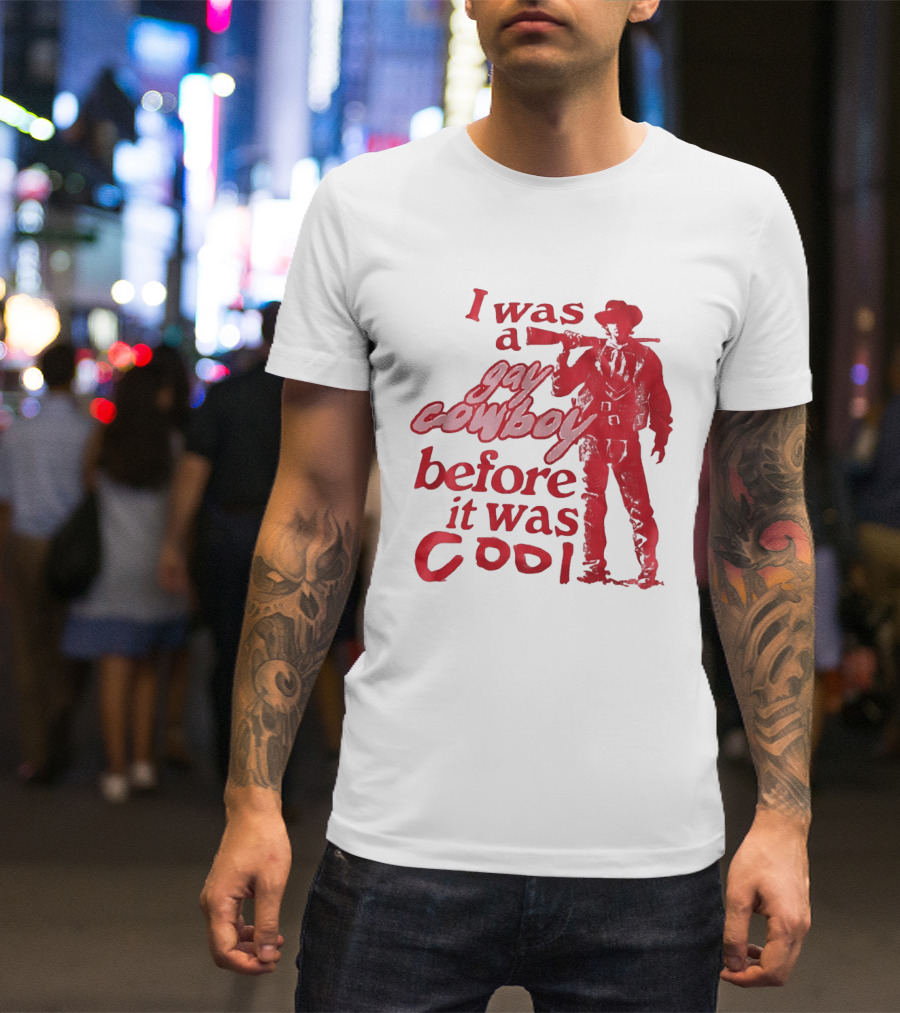 I Was A Gay Cowboy Before It Was Cool LGBTQ Pride Western Humor Red Figure T-Shirt