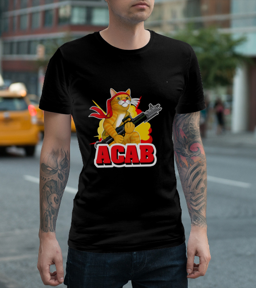 ACAB All Cats Are Badasses Rocket Launcher Cat With Red Bandana T-Shirt