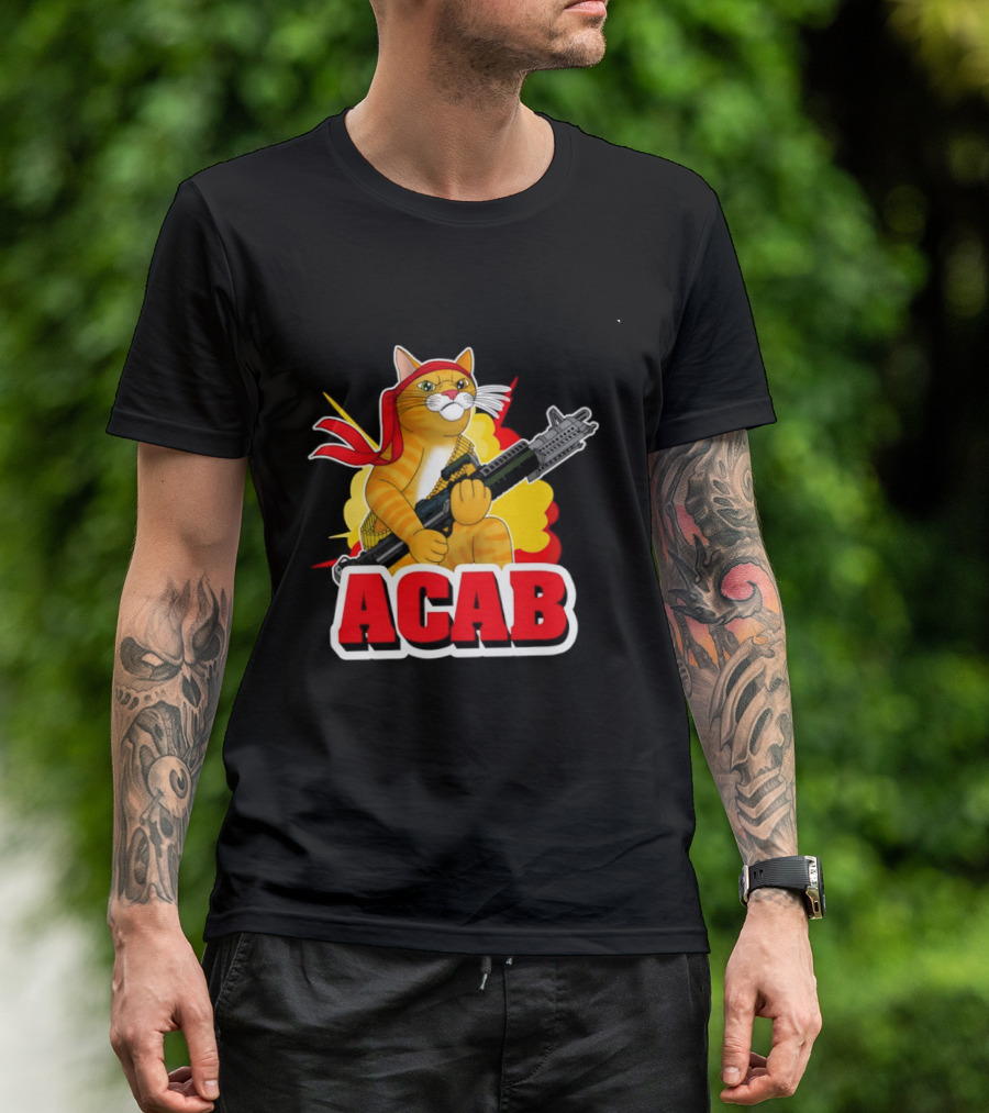 ACAB All Cats Are Badasses Rocket Launcher Cat With Red Bandana T-Shirt