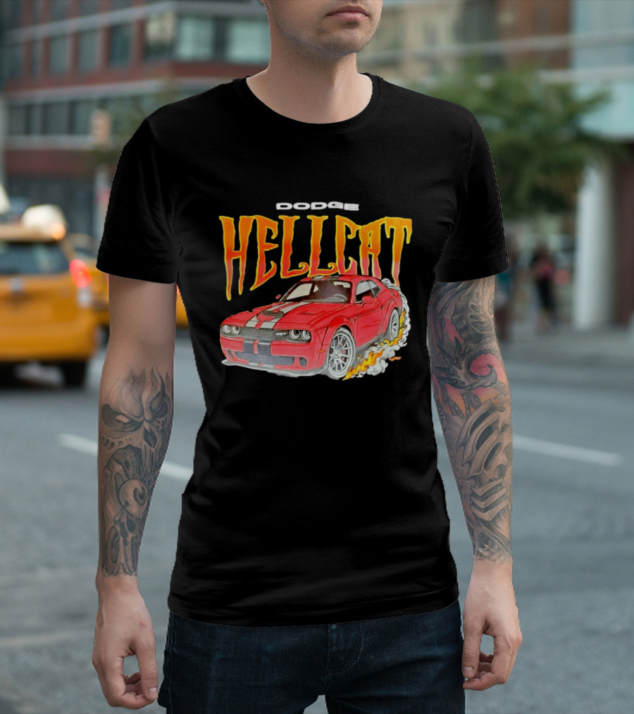 Dodge Hellcat Car Flames Drifting T-Shirt