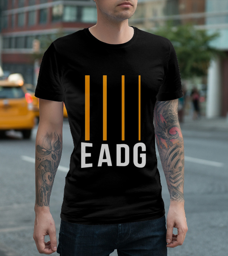 EADG Bass Guitar Four Strings Musician Vertical Lines T-Shirt