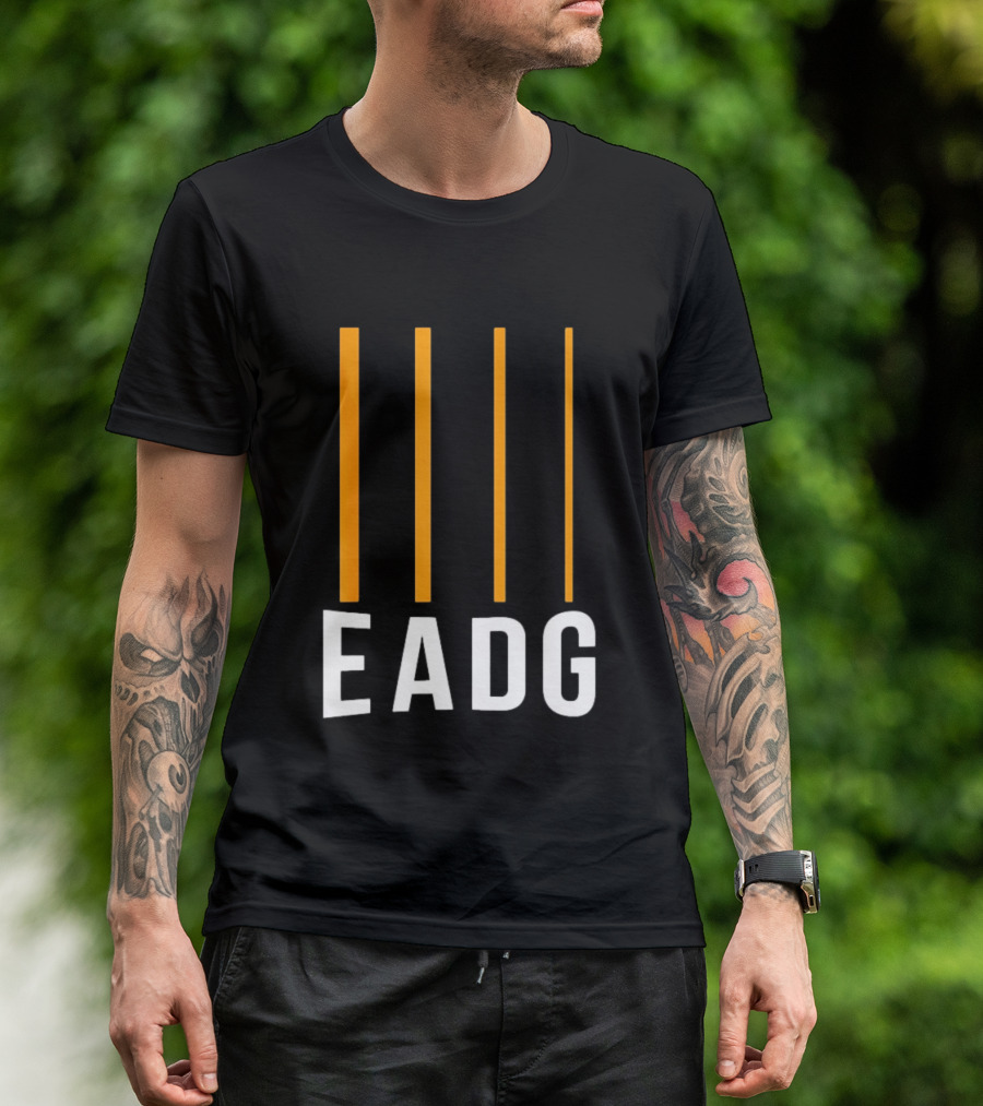 EADG Bass Guitar Four Strings Musician Vertical Lines T-Shirt